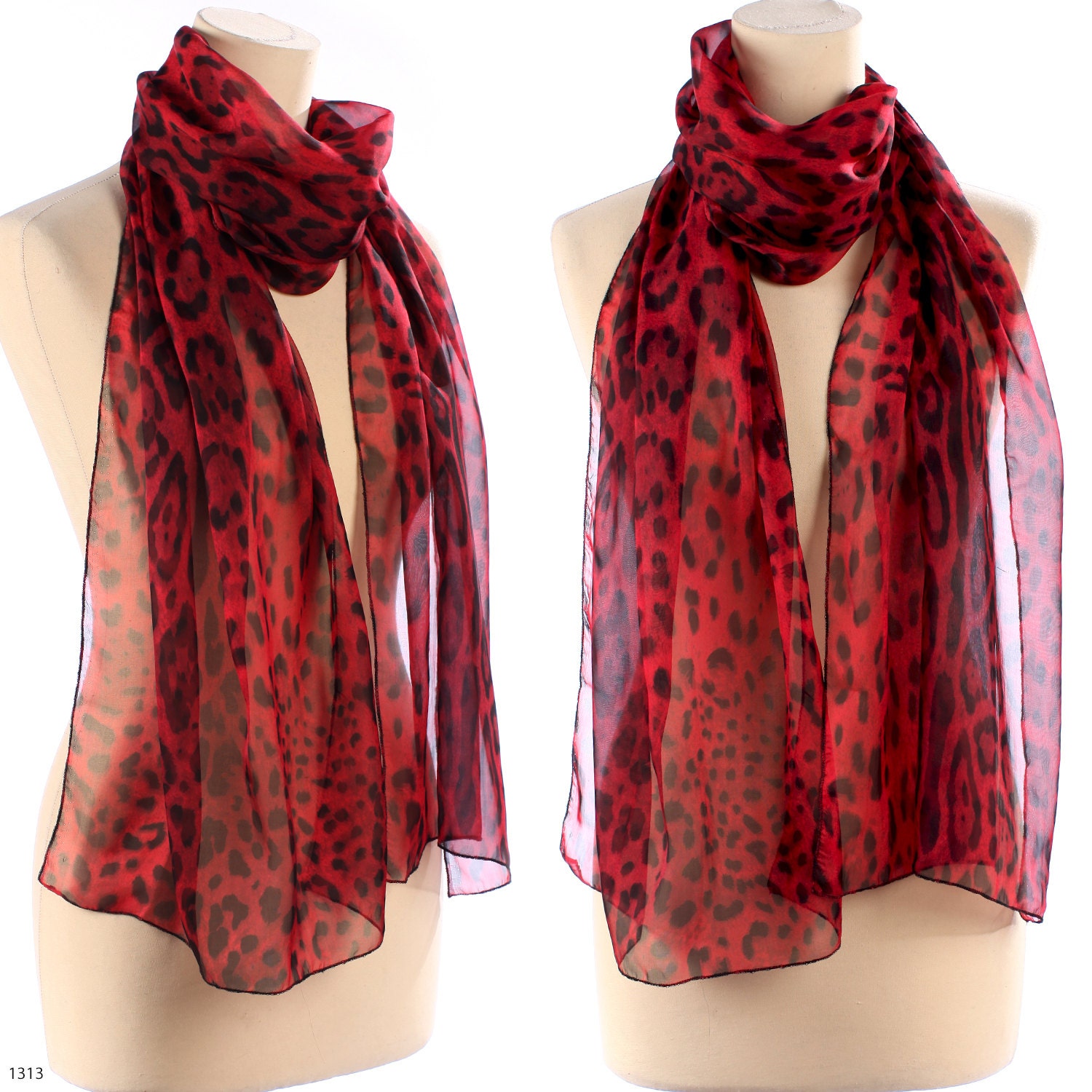 Animal Print Scarf Sheer Silk Scarf Leopard Printed Silk