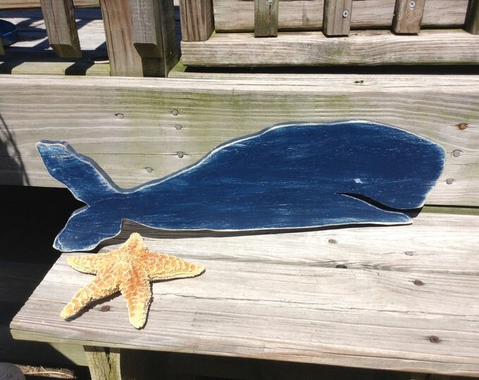 Nautical Sign Vintage Style Whale  3 Colors available Nursery Coastal and Beach Decor