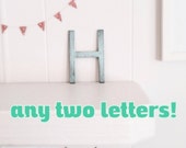 TWO cast iron letters - industrial modern font - cottage home decor - You Choose Colors
