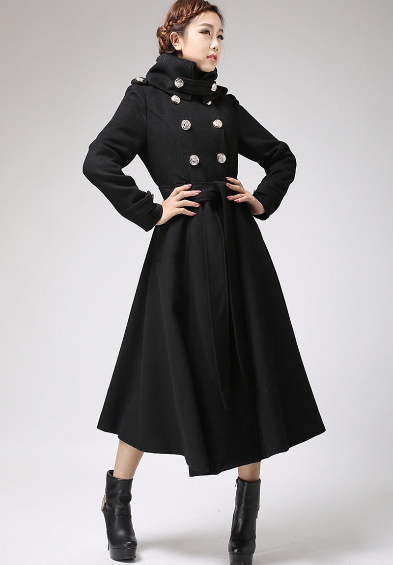 black coat long coat military coat tie belt coat cashmere