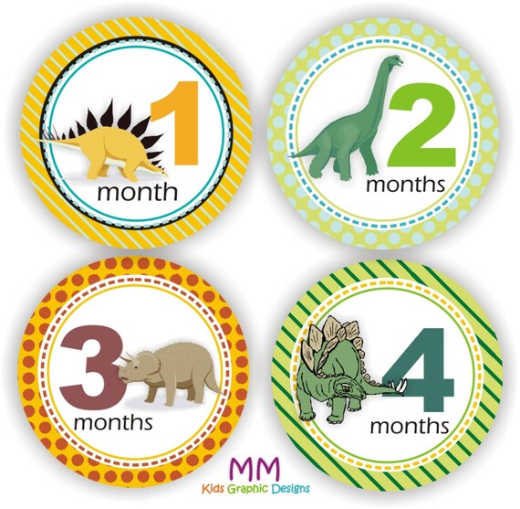 Baby Stickers - Baby Month Stickers - Baby Boy Monthly Stickers - Baby Shower Gift - Dinosaur Baby Month Stickers Il_570xn