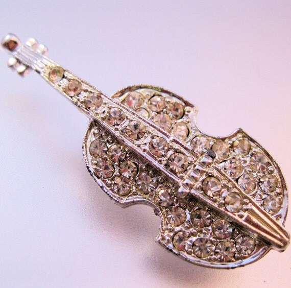 1930s Art Deco Violin Cello Bass Rhinestone by BrightEyesTreasures