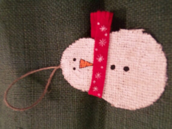 Items similar to Burlap Snowman Christmas Handmade Ornament too on Etsy