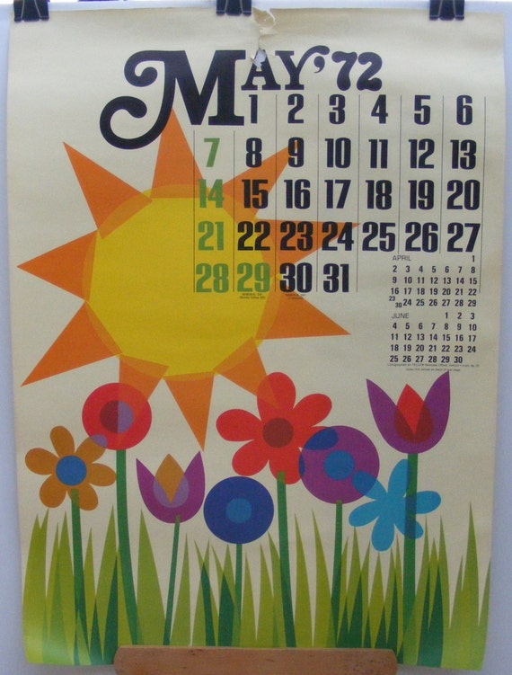 Items similar to Vintage May 1972 calendar poster Vintage Calendar on Etsy