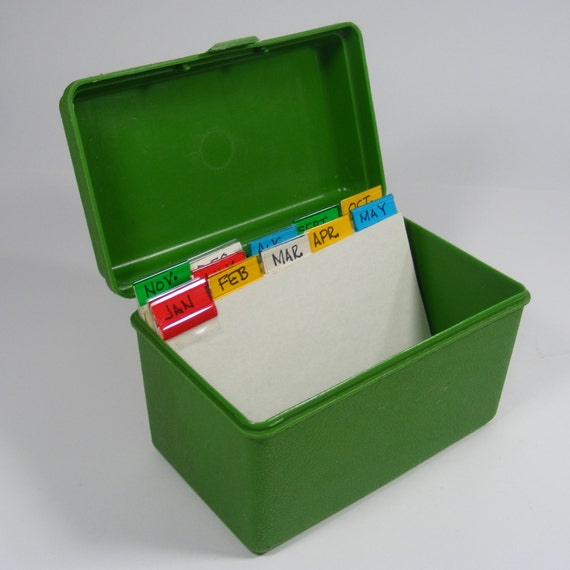 Bright GREEN plastic card file box 3 x 5