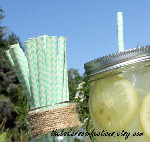 Mint Green Chevron Paper Straws with by thebakersconfections