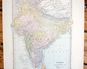 1887 india or china original antique map of the the world