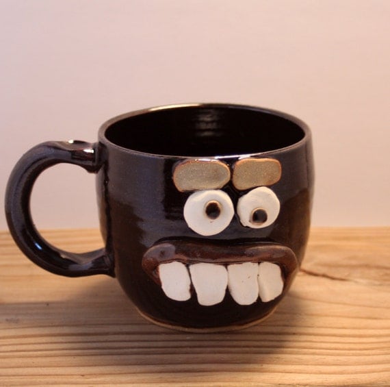 Funny Face Mug. Cups and Mugs in Black. Handmade by NelsonStudio