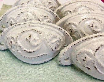 6 Bin Pull Drawer Pulls Distressed Cast Iron Cottage Chic Shabby 3 Inch Centers
