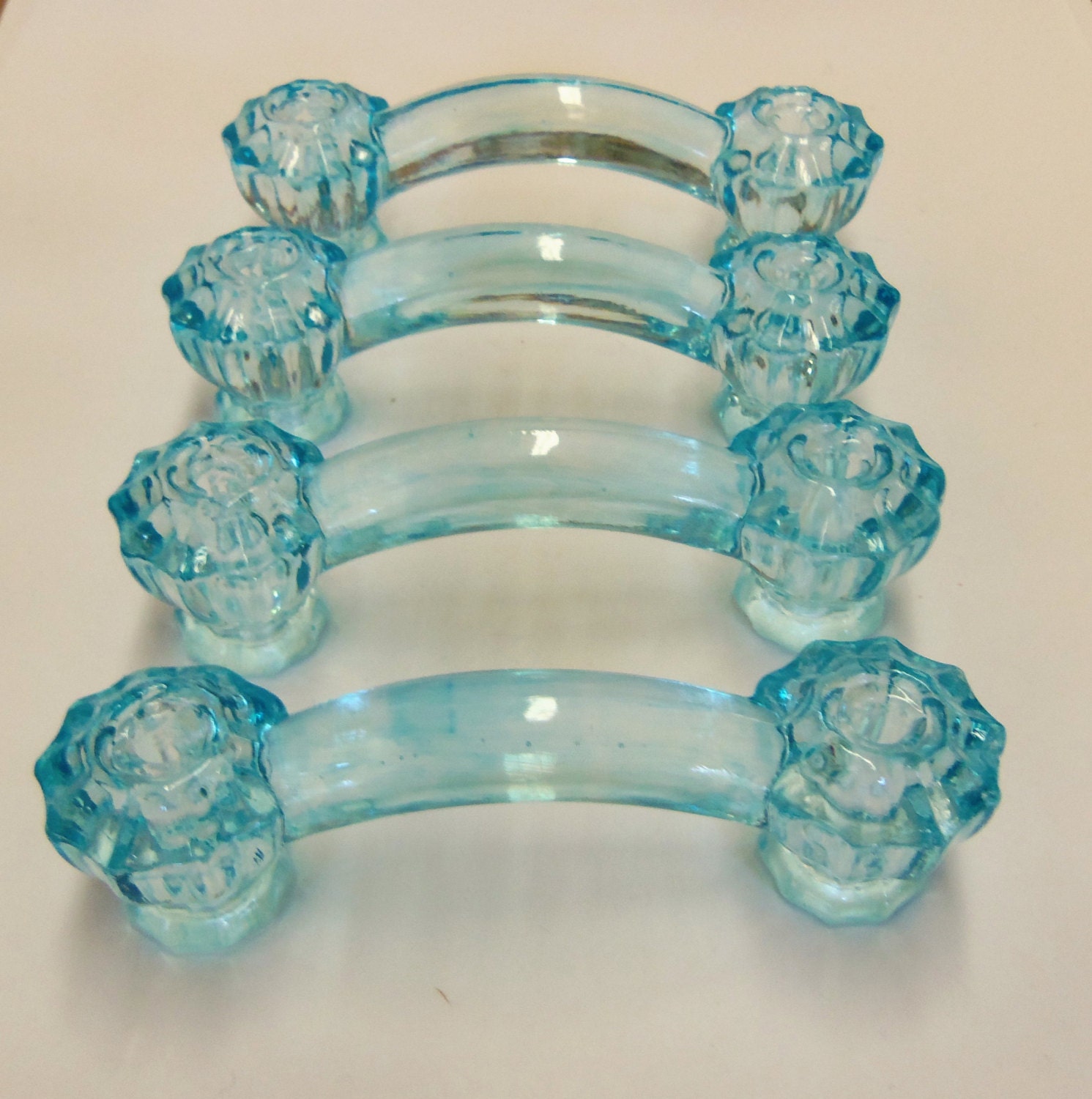 Set of 4 Painted Glass Aqua Blue Drawer Pulls