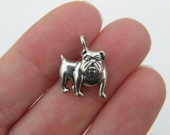 10 Bulldog charms antique silver tone D21