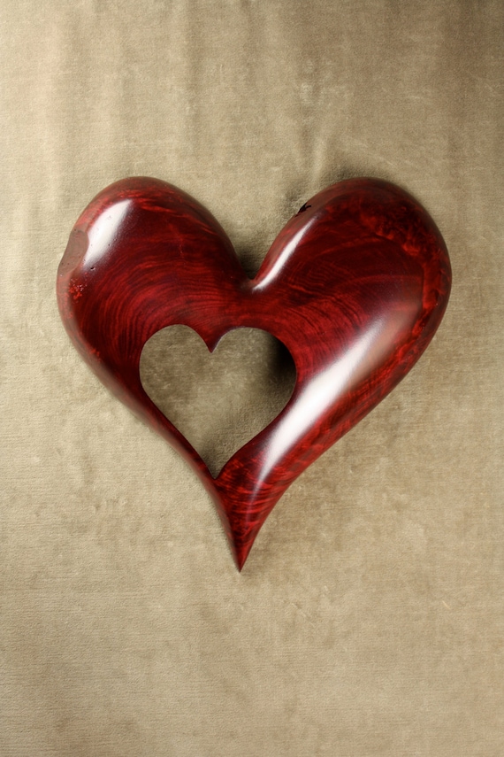 Red Heart Wood Carving Art Wooden Wedding Gift for Bride