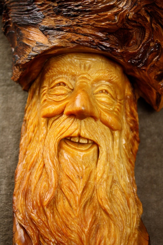 Wood Carving Wood Spirit Elf Wizard Unique by TreeWizWoodCarvings