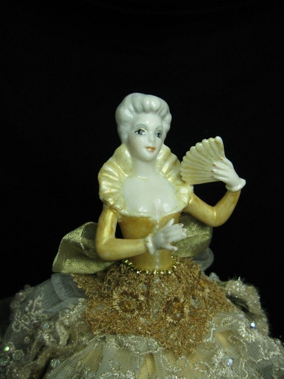 Porcelain Half Doll The Golden Girl with tons of