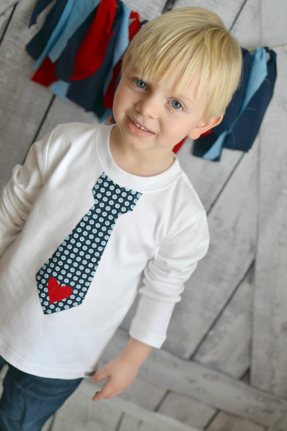 Boys Valentines Day Tie Shirt in Navy Dot by SweetThreadsClothing