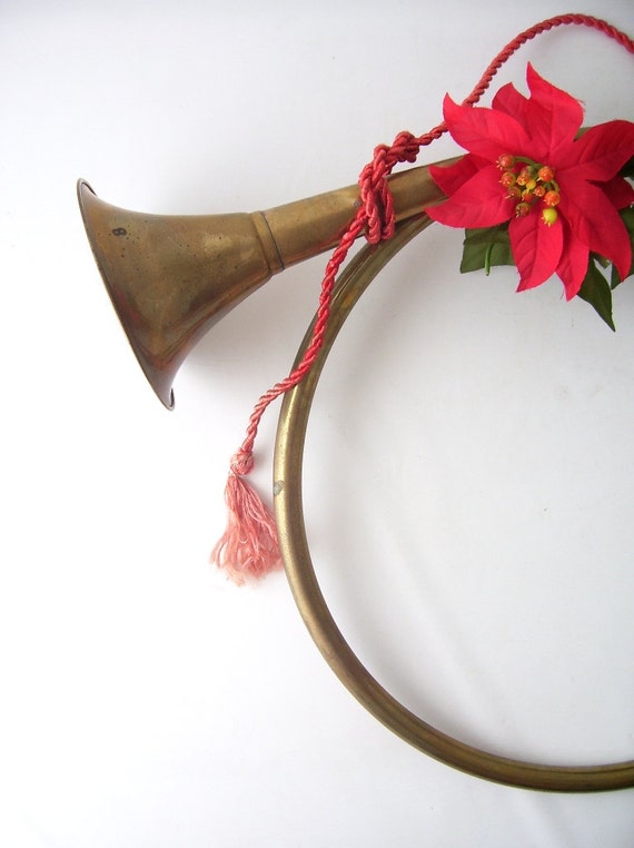 vintage brass christmas holiday french horn decoration