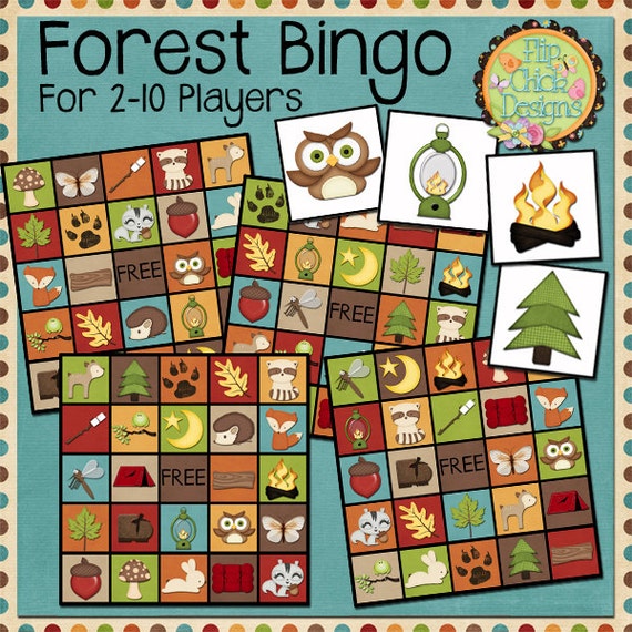 printable forest and camping themed bingo game