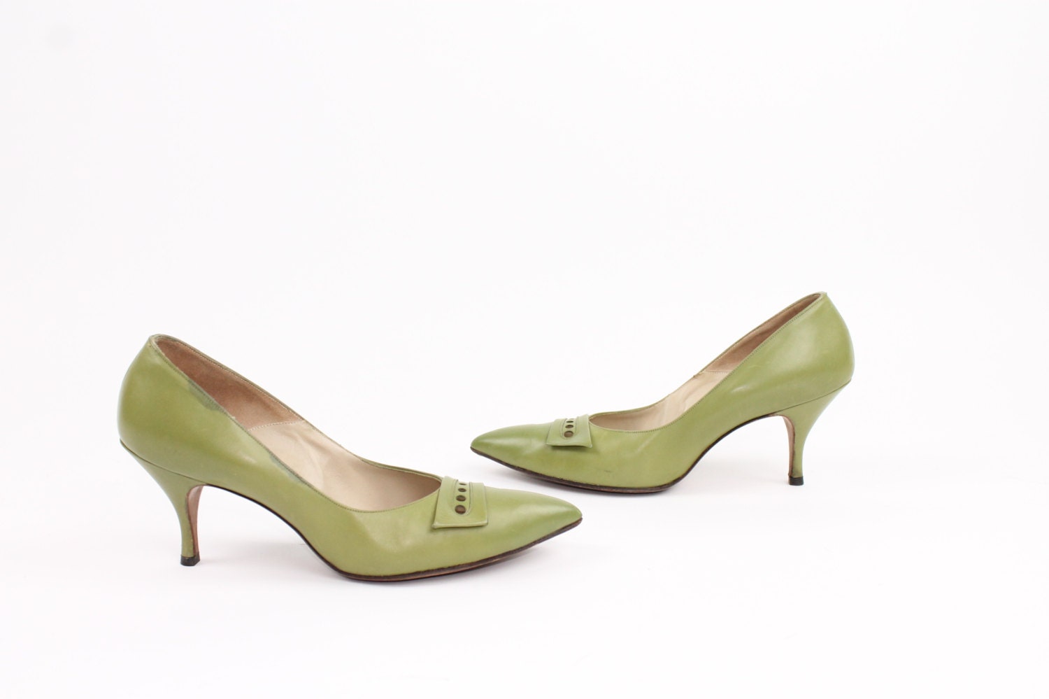 sage green square toe heels