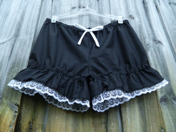 Black bloomers with white lace and ruffles by Auramatic on Etsy