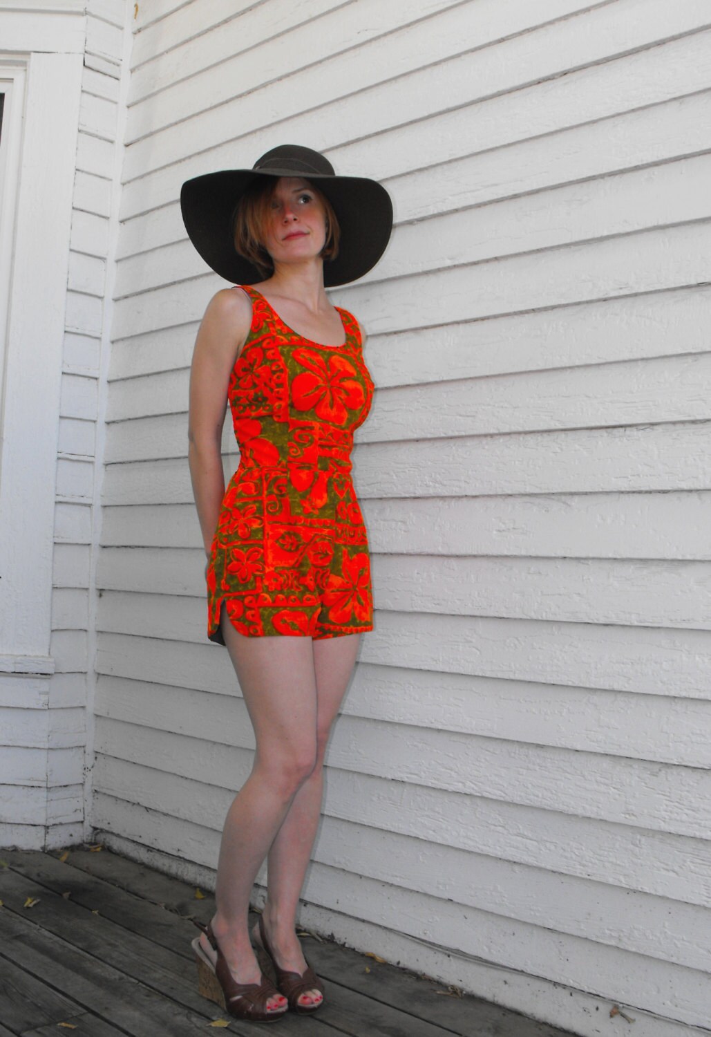 Vintage 60s Jantzen Swimsuit Bathing Suit One Piece Playsuit