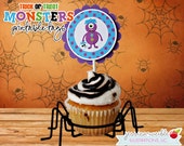 Trick or Treat Monsters Theme 2.5 Inch Printable Party Circles, Cupcake Toppers, Halloween Cupcake Toppers, Monster Printables Il_170x135