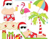 Sun Tan Santa Cute Digital Clipart - Commercial Use OK - Christmas Clipart, Tropical Christmas, Beach Christmas, Beach Santa Il_170x135