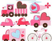 Sweet Transport Valentine Cute Digital Clipart - Commercial Use OK - Valentine Graphics - Valentine Truck Il_170x135