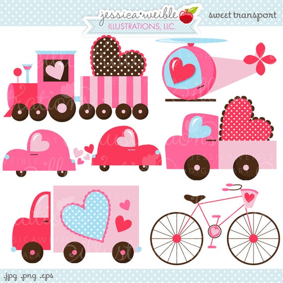 Sweet Transport Valentine Cute Digital Clipart - Commercial Use OK - Valentine Graphics - Valentine Truck Il_570xn