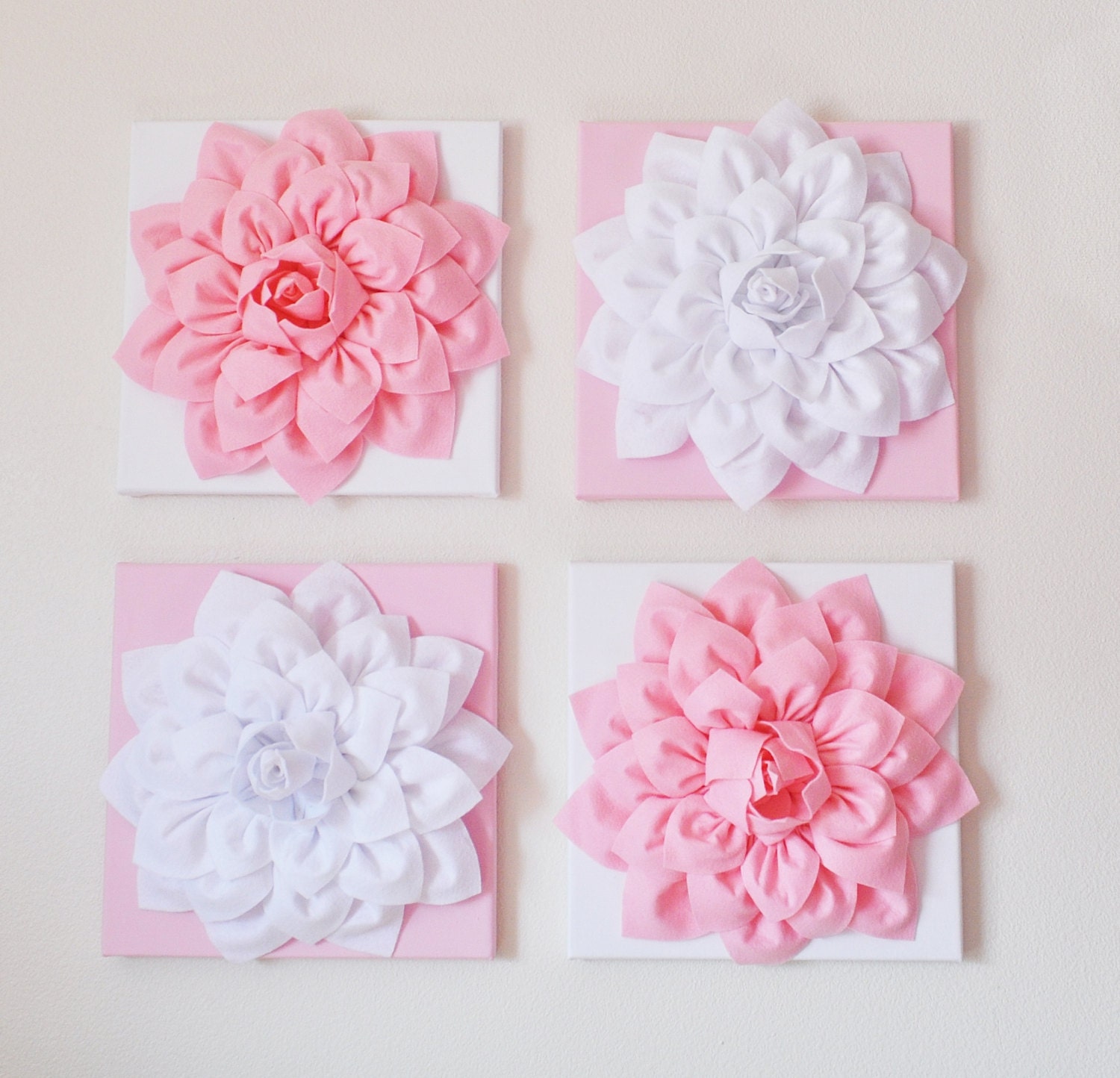 Nursery Wall Decor SET OF FOUR Light Pink and White Flower