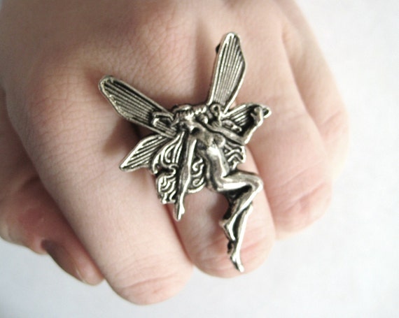 Large Fairy Ring Silver Fairy Jewelry by SpotLightJewelry