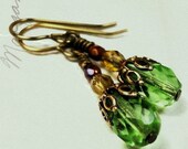 Rustic Green Earrings Sage Green Crystal Teardrop Earrings Brass Earrings Apple Green Jewelry