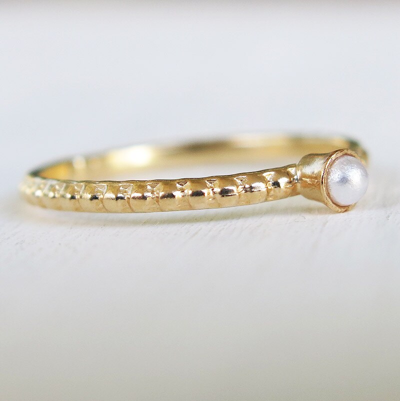 gold ring pearl ring band ring stacking ring tiny by sohocraft