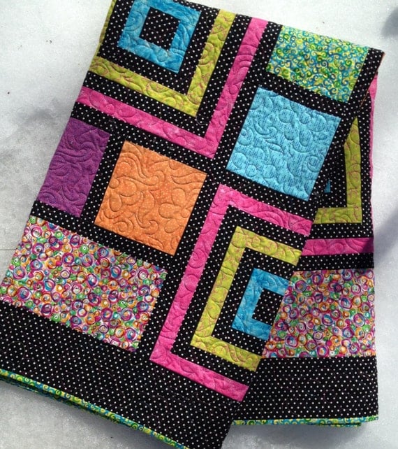 Handmade Bright Vibrant Quilt Lap Throw Size Tween Teenager