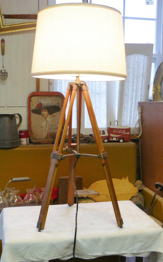 small wood tripod lamp by antiquesurveyor on Etsy