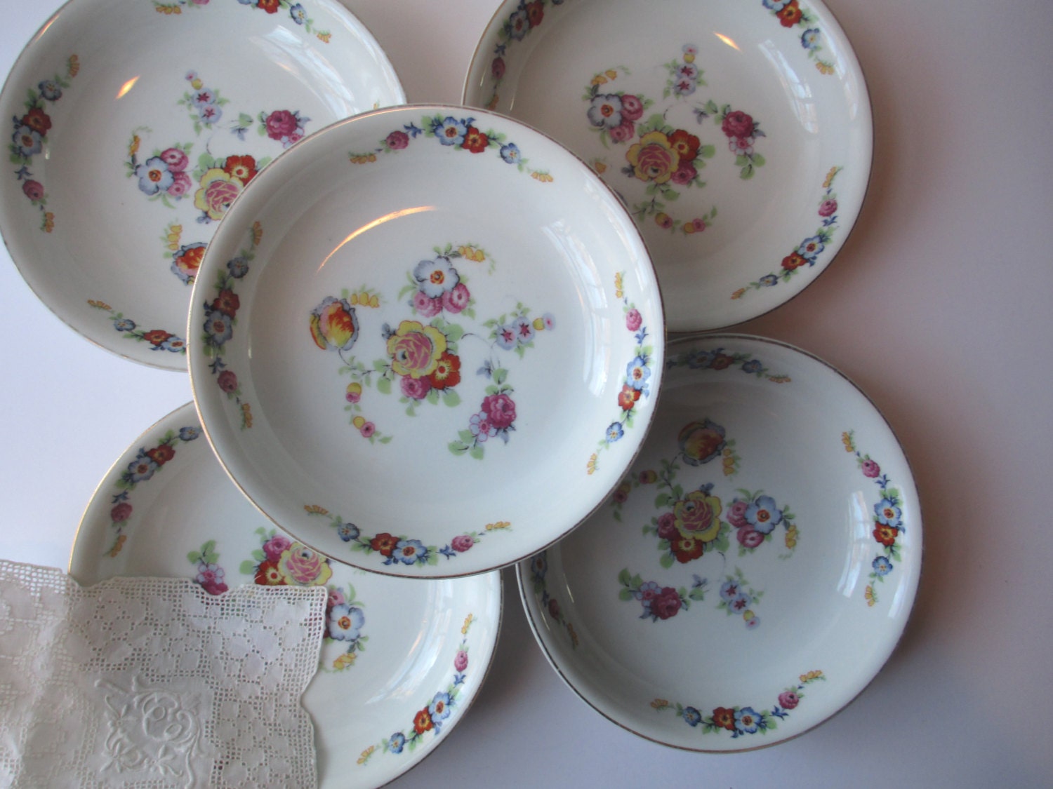 Vintage Epiag Aich Czechoslovakia China Floral Soup Bowls Set