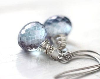 Winter Wedding Mystic Cornflower Blue Quartz Earrings, Bridal Jewelry - Colors of the Rain
