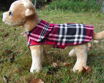 Dog Jacket - Red Plaid Corduroy Plaid Coat- Size XX Small- 8 to 10 Inch Back Length
