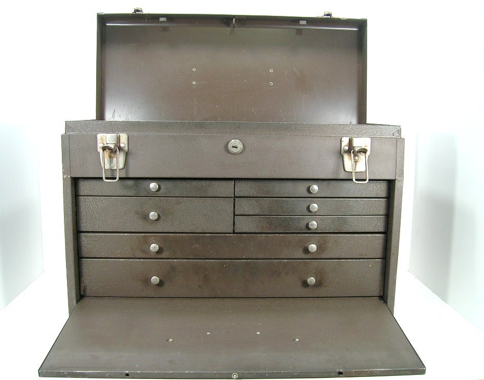 Vintage Park Metal Machinist Tool Box 7 Drawers With Key EUC
