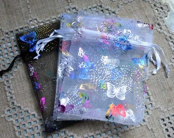 12pcs Organza Gift Pouch Bag Jewelry Bags 4 in Butterflies Blakc and White