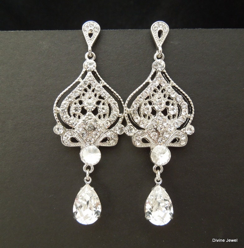 Bridal Earrings Swarovski Teardrop Crystal Earrings Chandelier