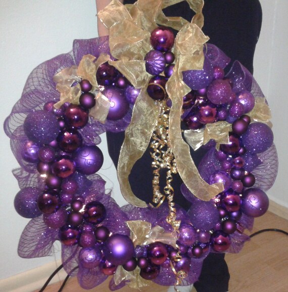 purple and gold holiday ornament wreath with lights purple and gold holiday ornament wreath with lights