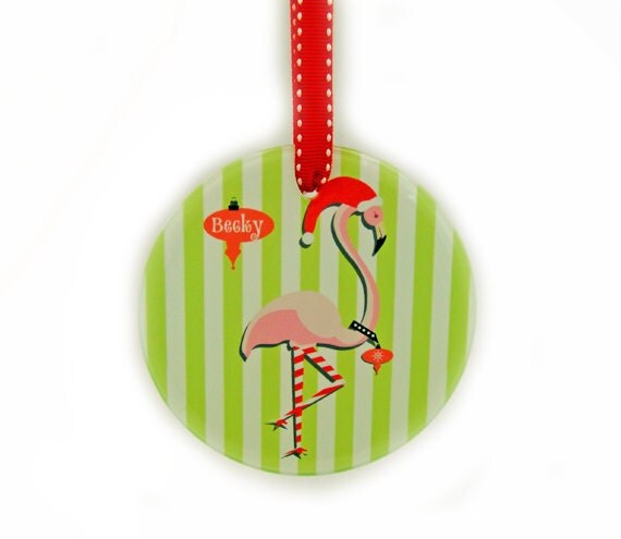 Items similar to Personalized Pink Flamingo Ornament With A Monogram ...