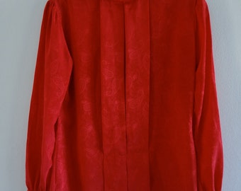 Vintage Red Secretary Blouse Size M