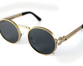 round gold metal sunglasses for men polarized lens Steampunk