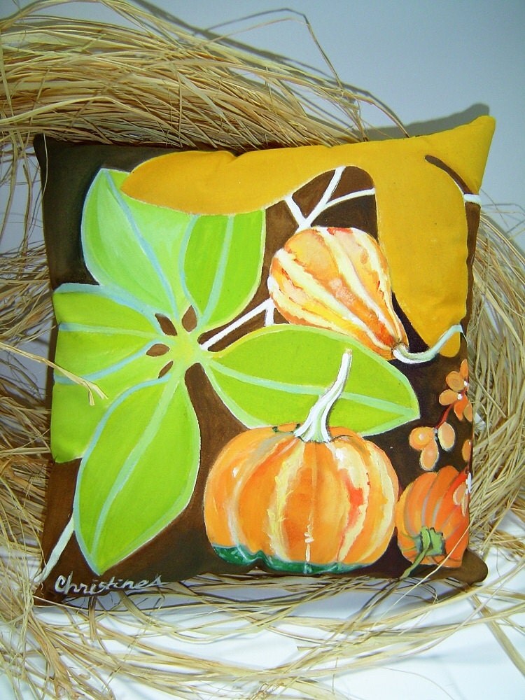 Group of 5 Fall Festive Hand Painted Pillows Various Sizes