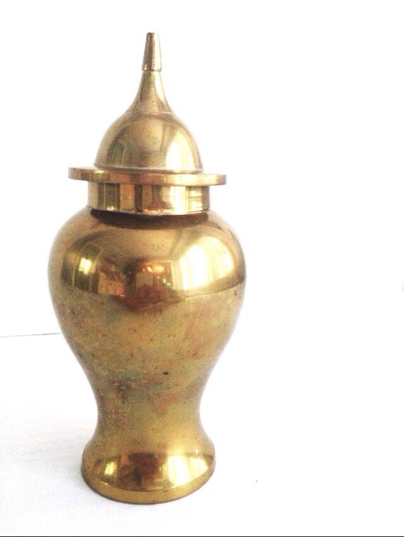 Vintage Brass Urn with Lid Ginger Jar Gold Shelf Decor