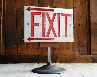 Fix It Light No. 3, Upcycled Exit Light, Exit Sign Table Lamp, Repurposed Lighting, Fixit Lamp