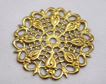 6pcs Large 42mm Flower Filigree Raw Brass Golden Jewelry by tsrose