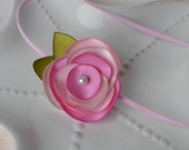 Simple Pink Satin Flower Skinny Headband- Perfect Newborn Headband