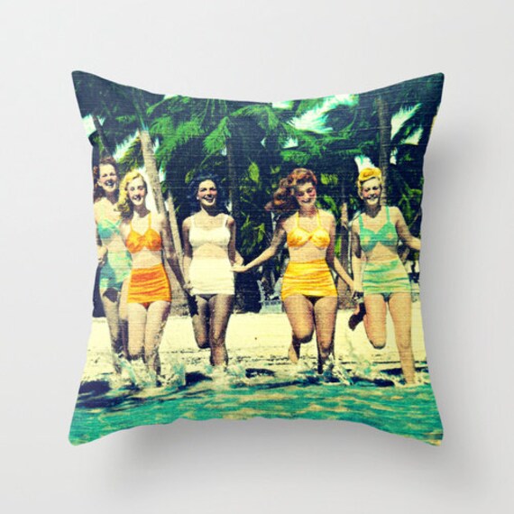 Vintage beach pillow cover 18x18 colorful pillow vintage